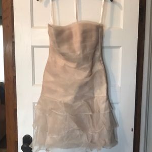 A champagne bridesmaid dress strapless